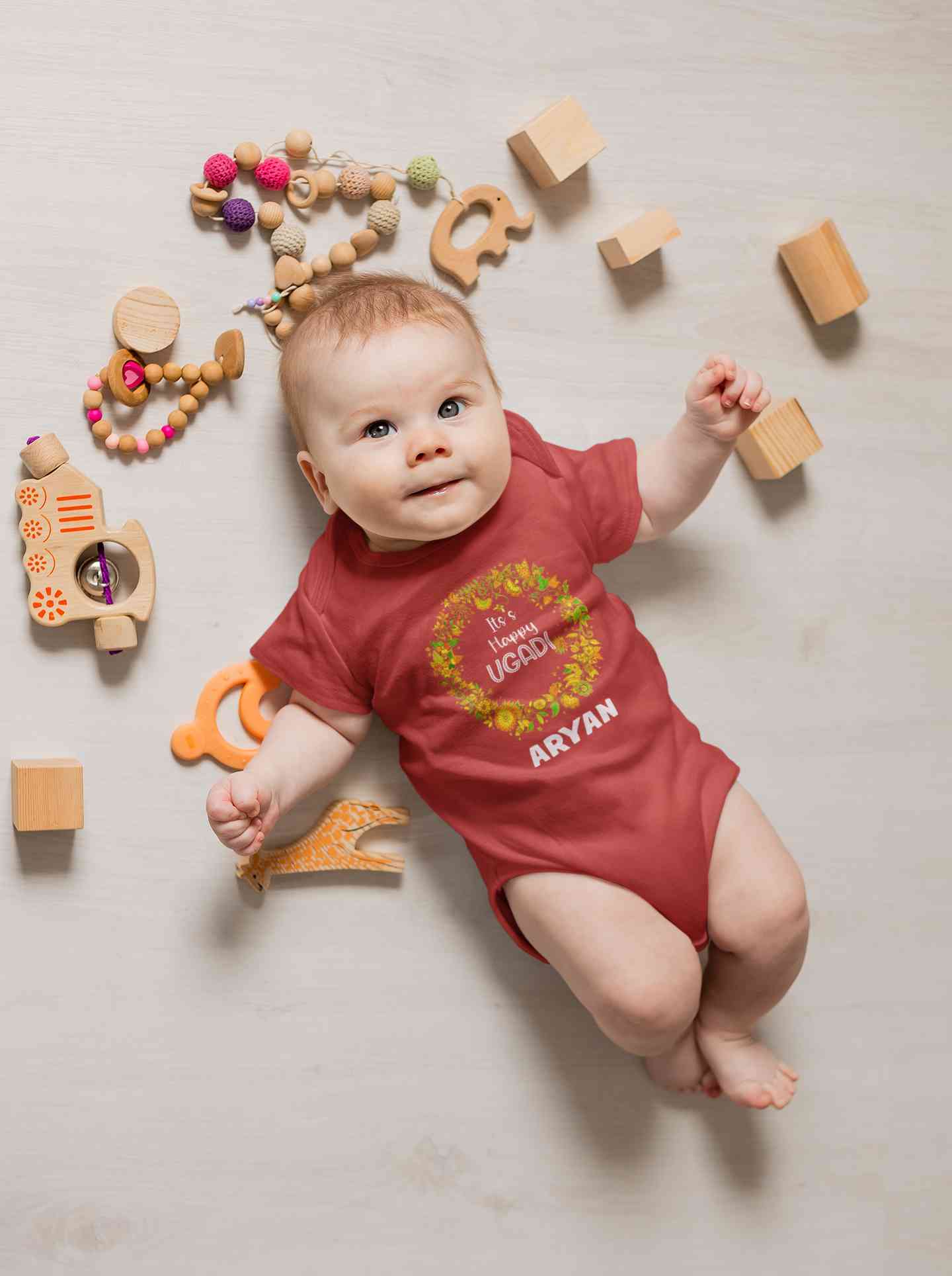 Custom Name Its Happy Ugadi Rompers for Baby Boy- FunkyTeesClub