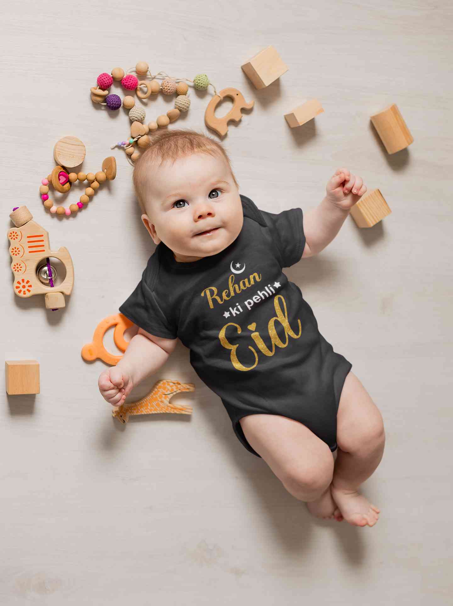 Custom Name Pehli Eid Rompers for Baby Boy- FunkyTeesClub