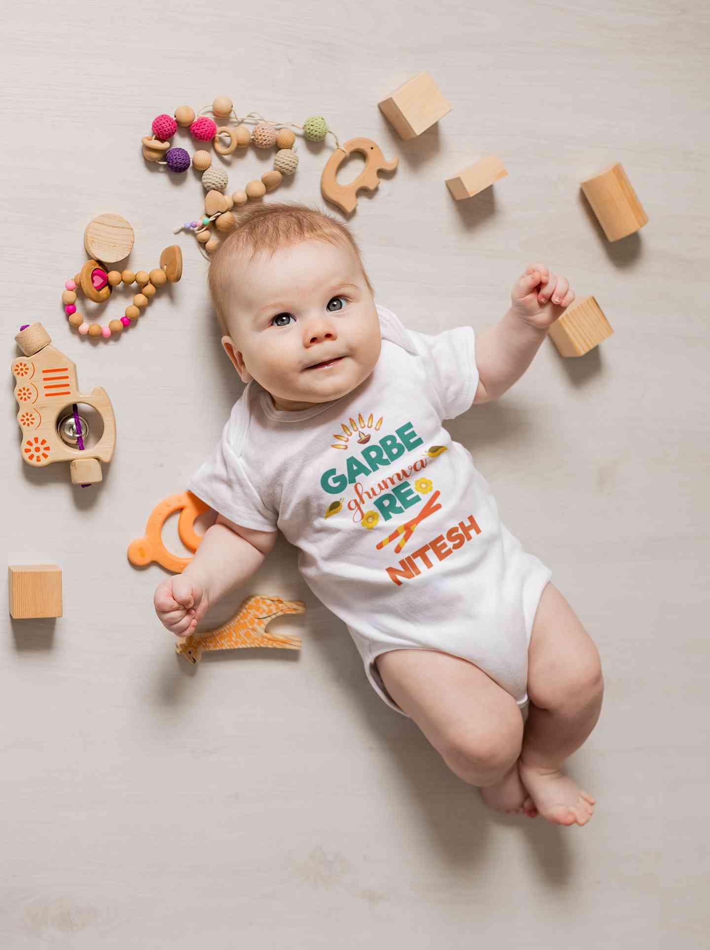 Custom Name Garbe Ghumva Re Navratri Rompers for Baby Boy- FunkyTeesClub