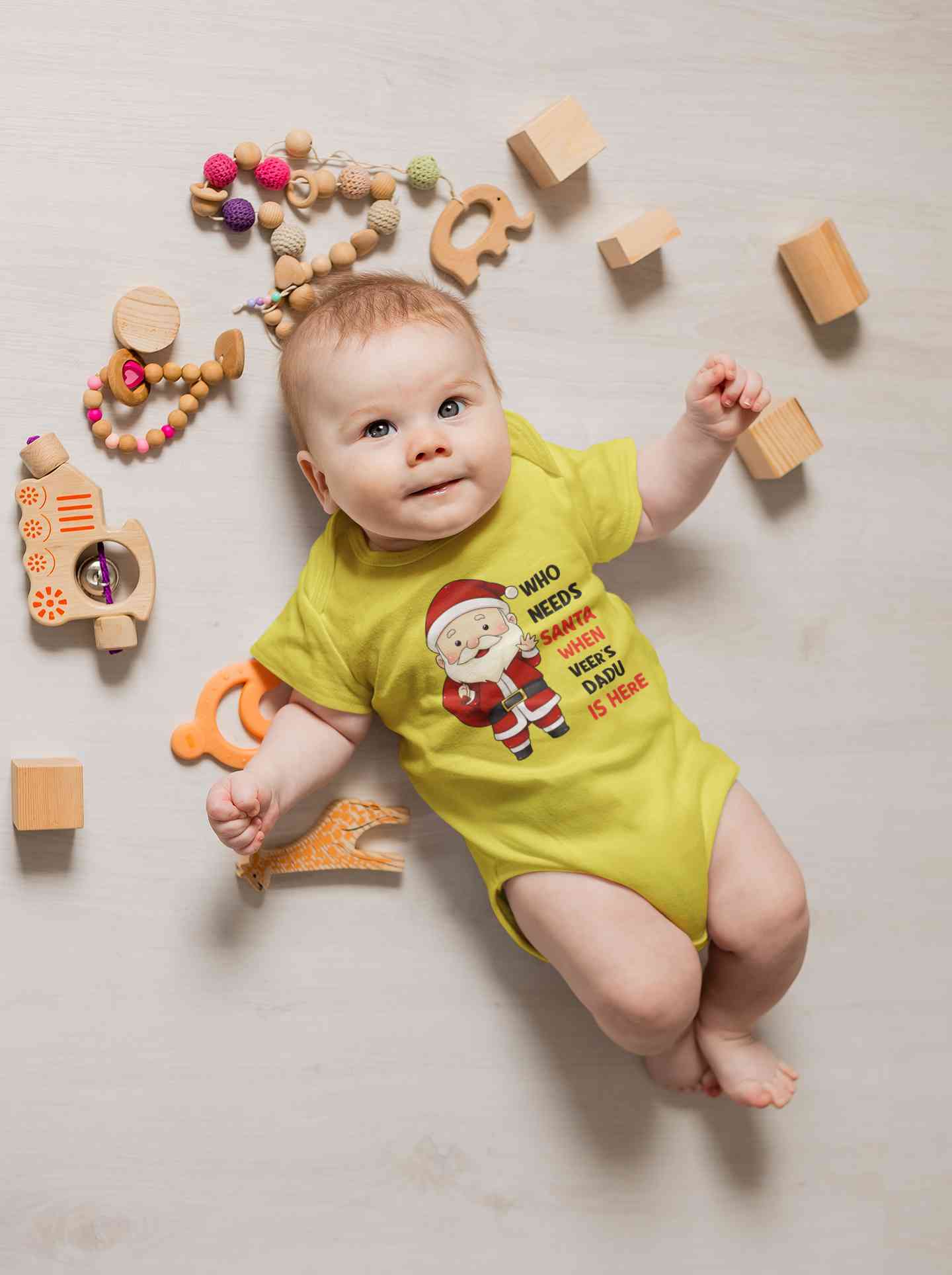Customized Name Santa Dadu Is Here Christmas Rompers for Baby Boy- FunkyTeesClub