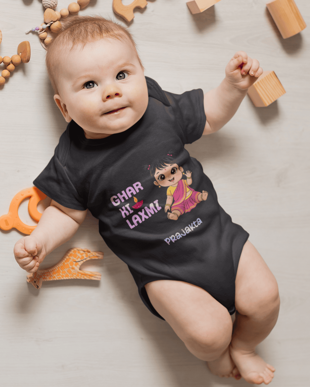 Custom Name Ghar Ki Laxmi Diwali Celebration Rompers for Baby Girl- FunkyTeesClub