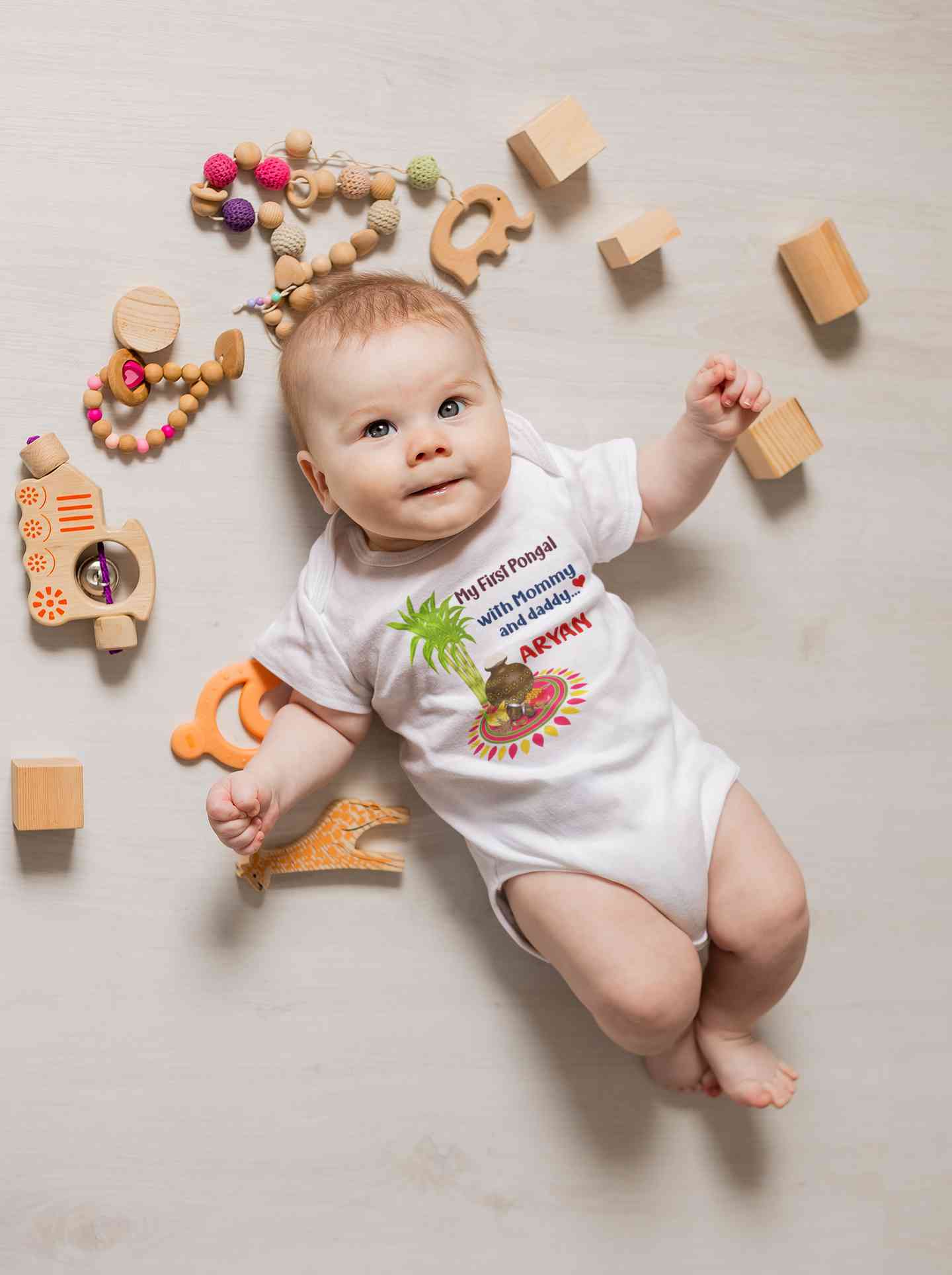 Custom Name My First Pongal With Mommy And Daddy Rompers for Baby Boy- FunkyTeesClub