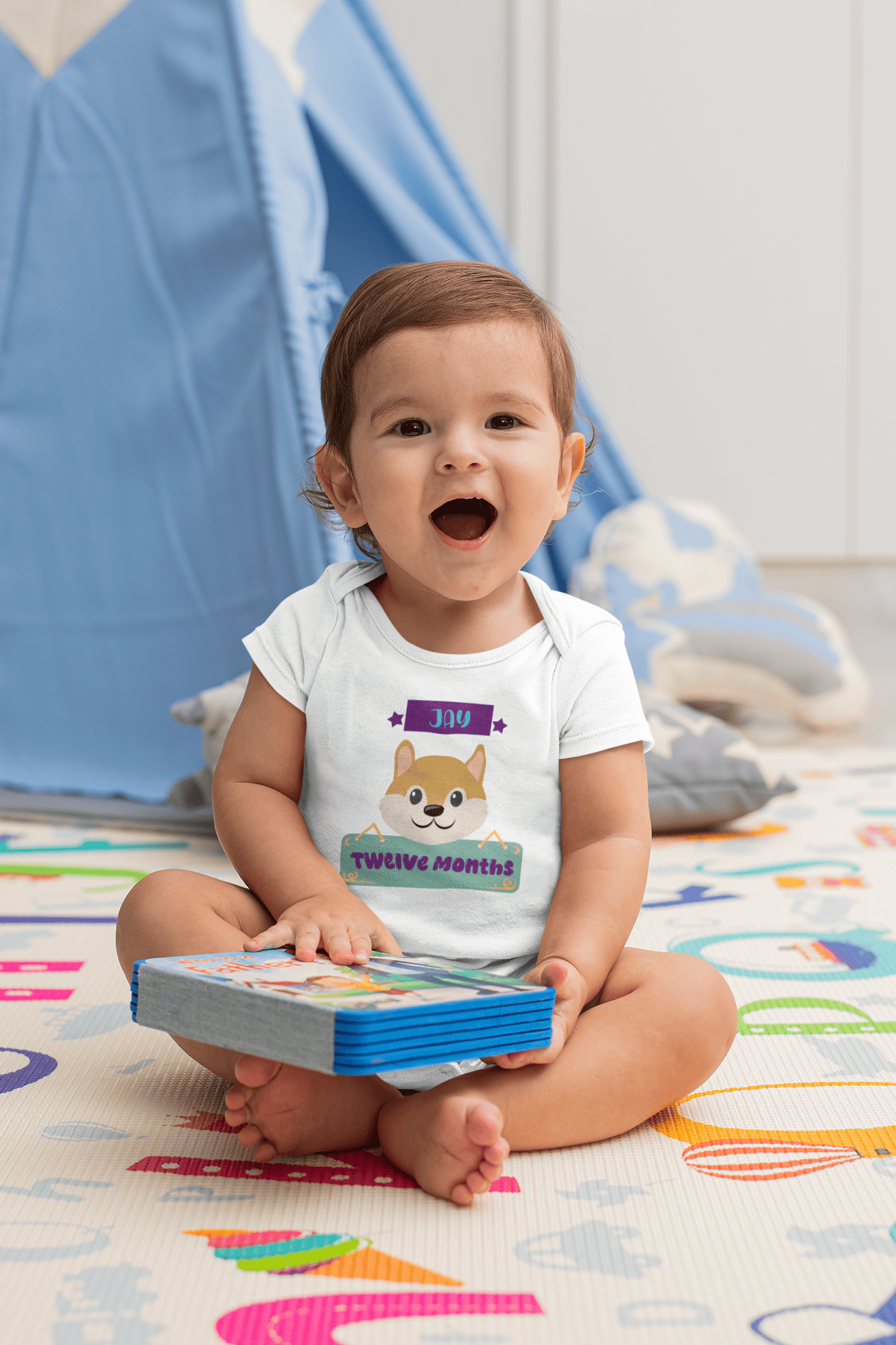 Custom Name Twelve Months Rompers for Baby Boy- FunkyTeesClub