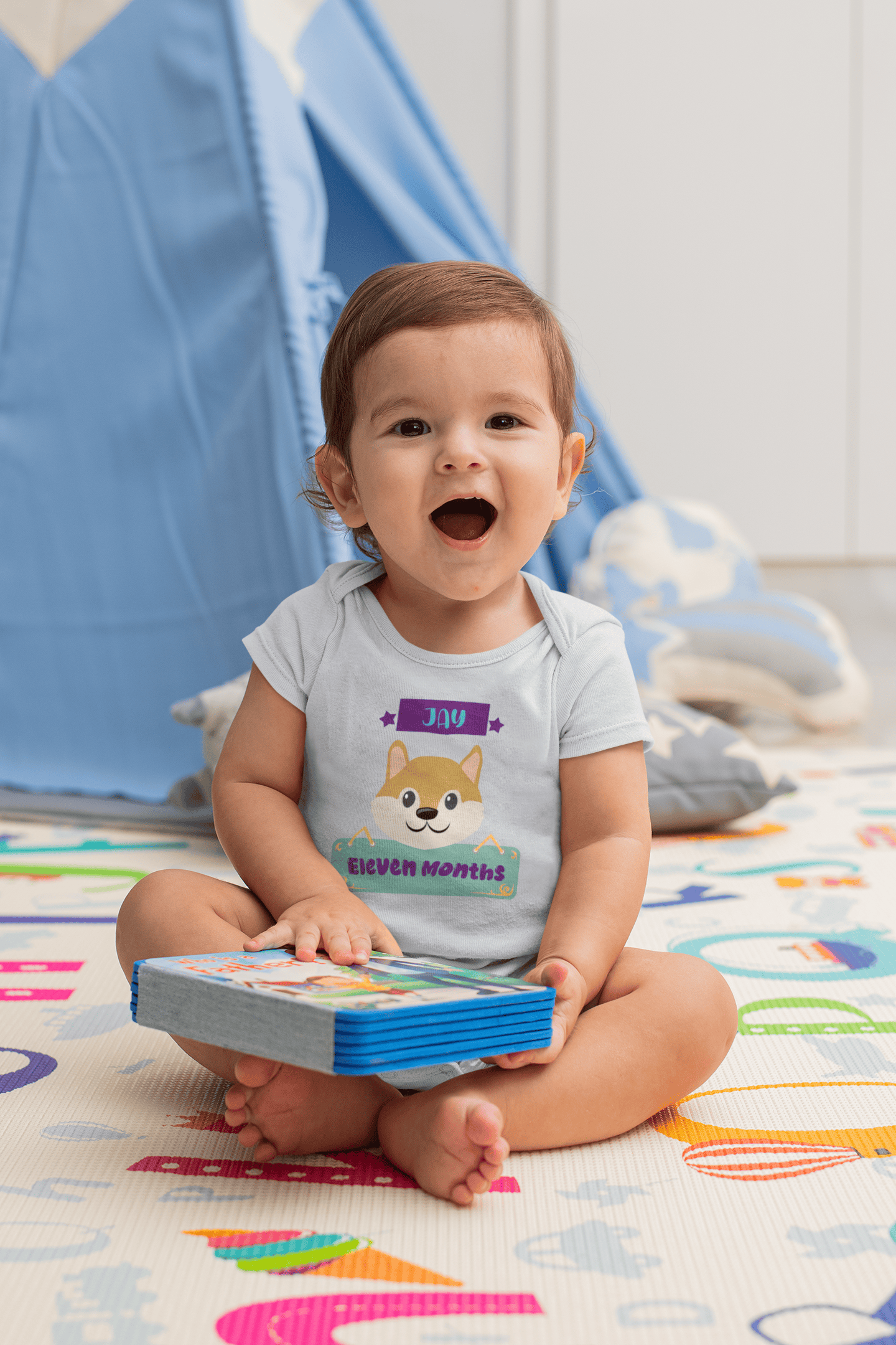 Custom Name Eleven Months Rompers for Baby Boy- FunkyTeesClub