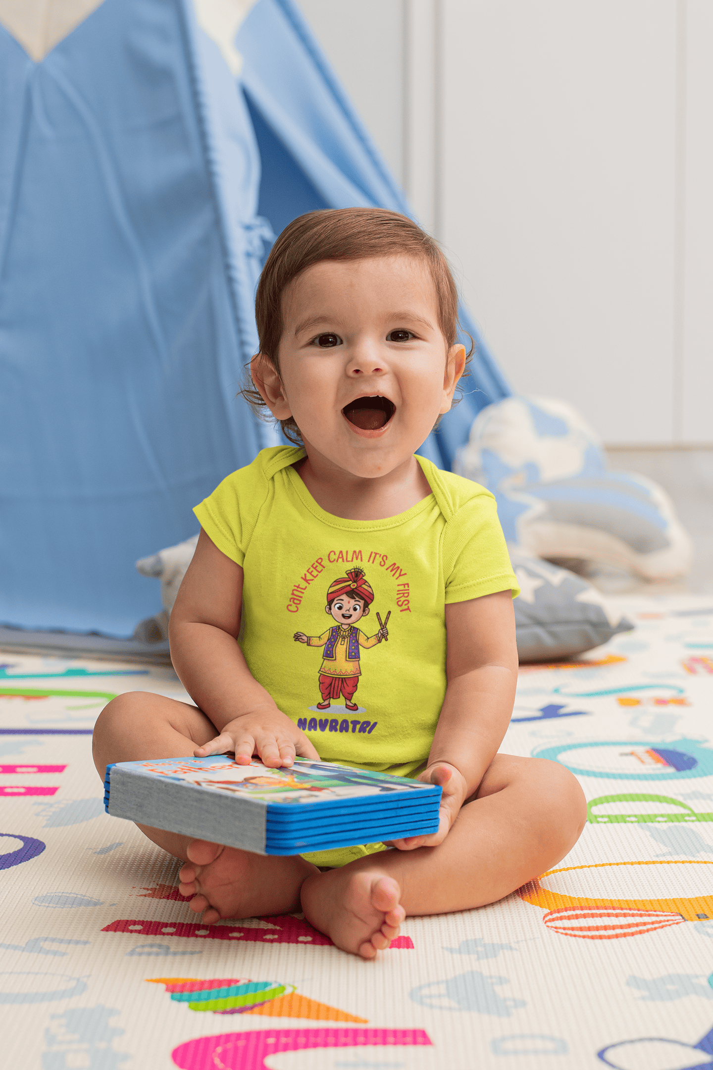 Can't Keep Calm It's My First Navratri Rompers for Baby Boy- FunkyTeesClub