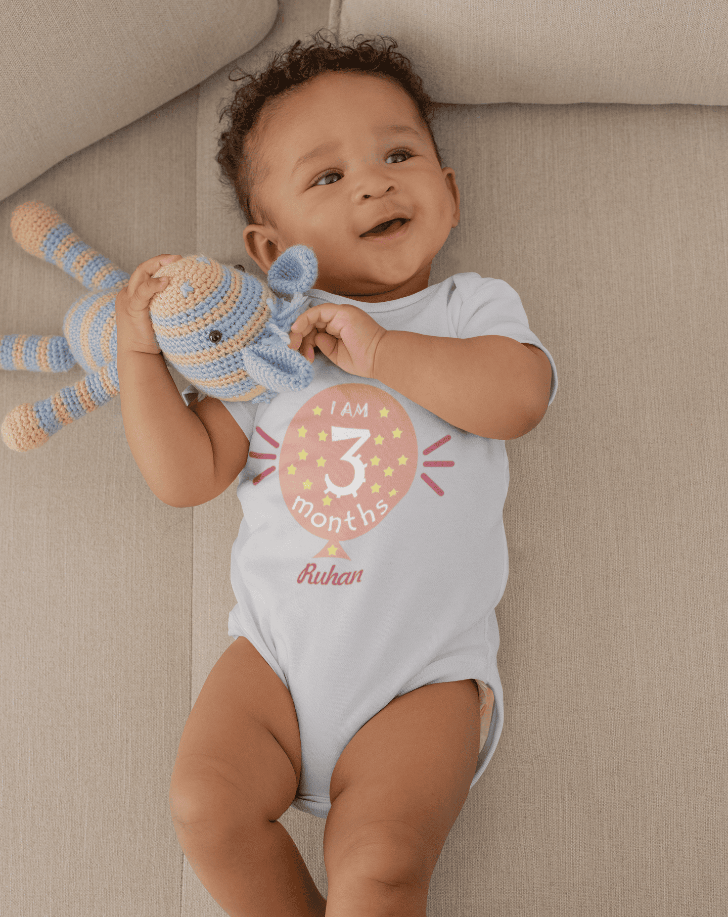 Custom Name I Am Three Month Rompers for Baby Boy- FunkyTeesClub