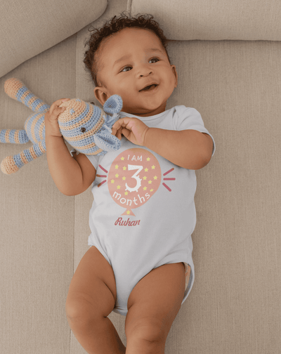 Custom Name I Am Three Month Rompers for Baby Boy- FunkyTeesClub