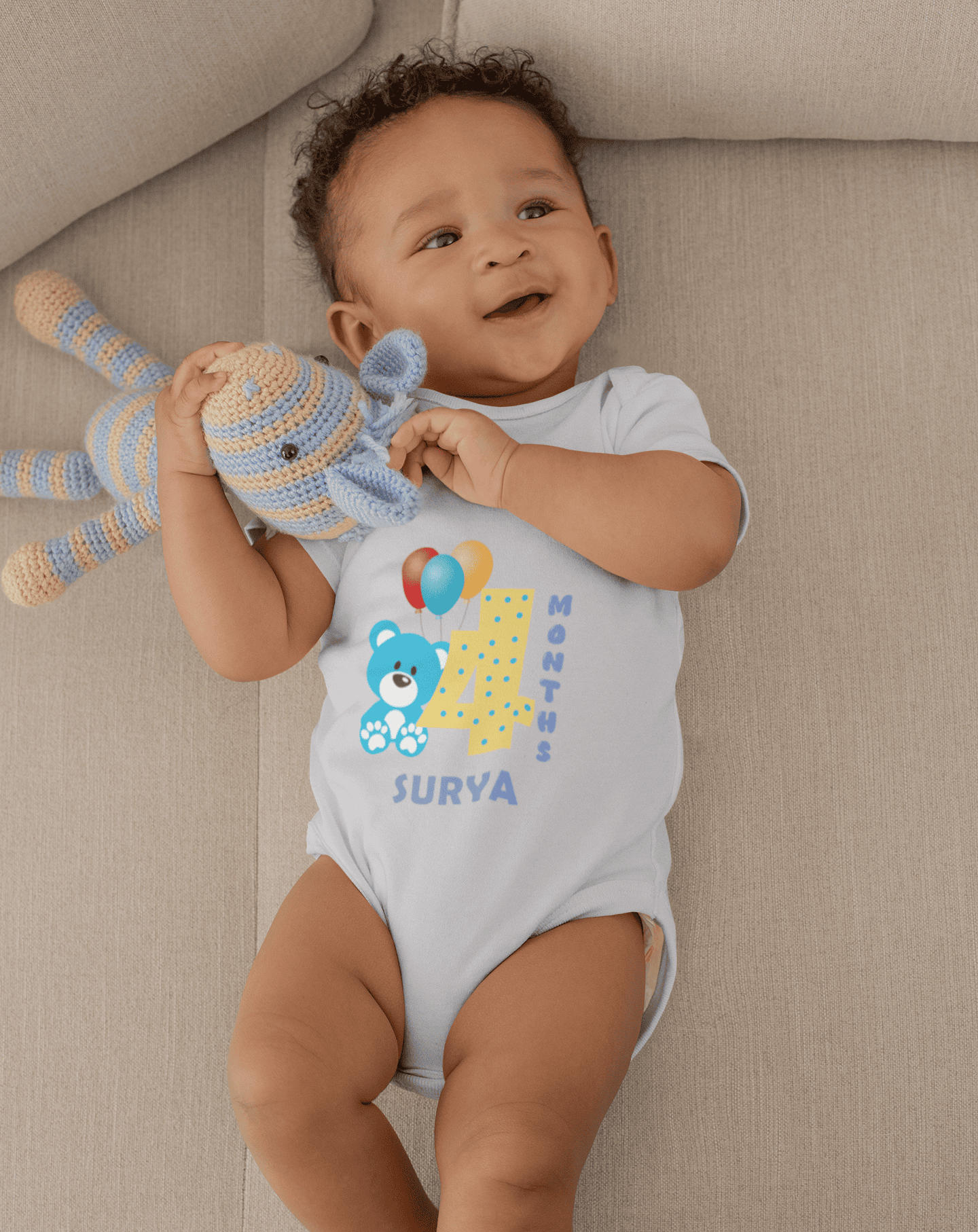 Custom Name Fourth Month Rompers for Baby Boy- FunkyTeesClub