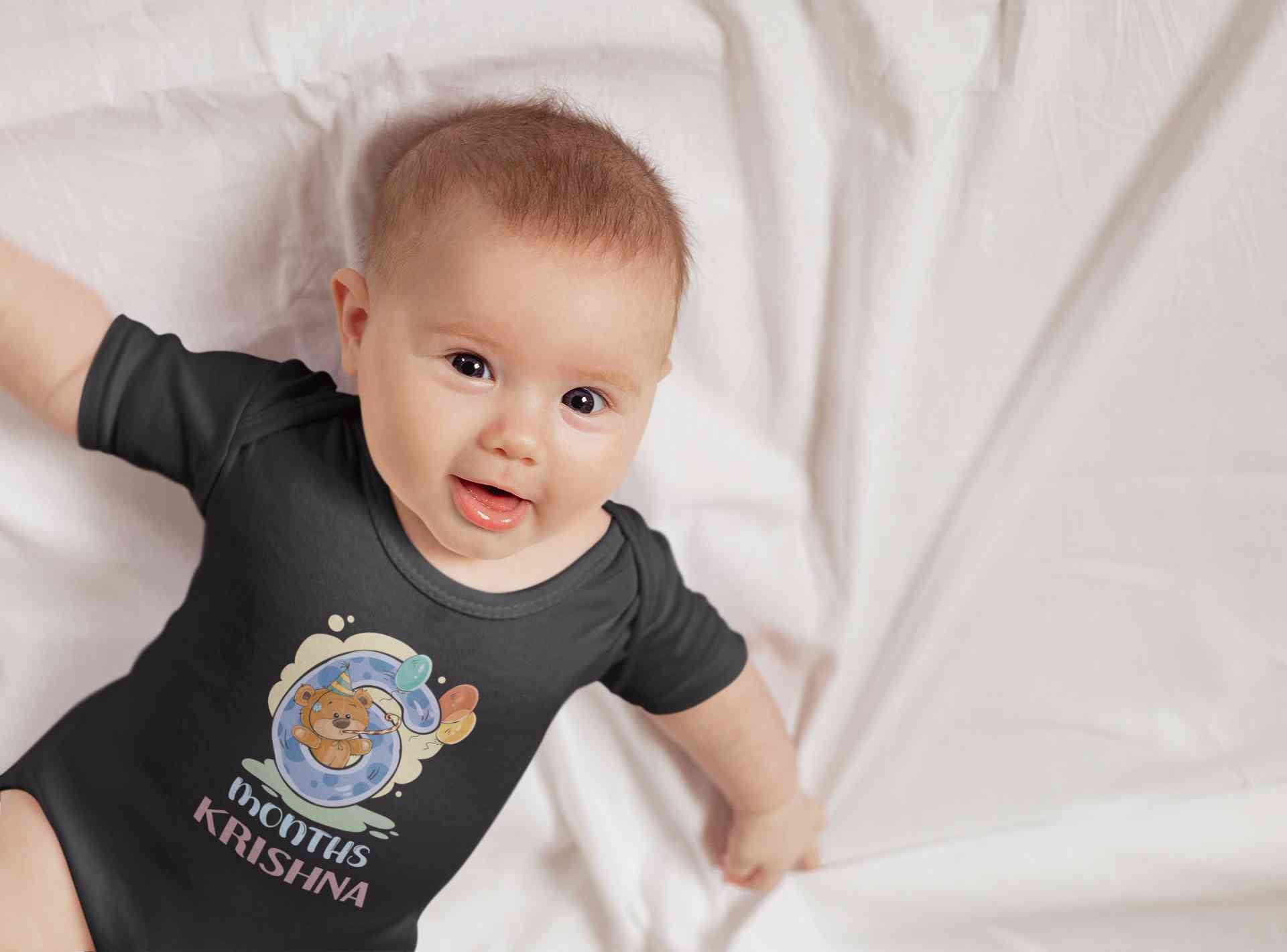 Custom Name 6 Month Birthday Teddy Design Rompers for Baby Boy- FunkyTeesClub