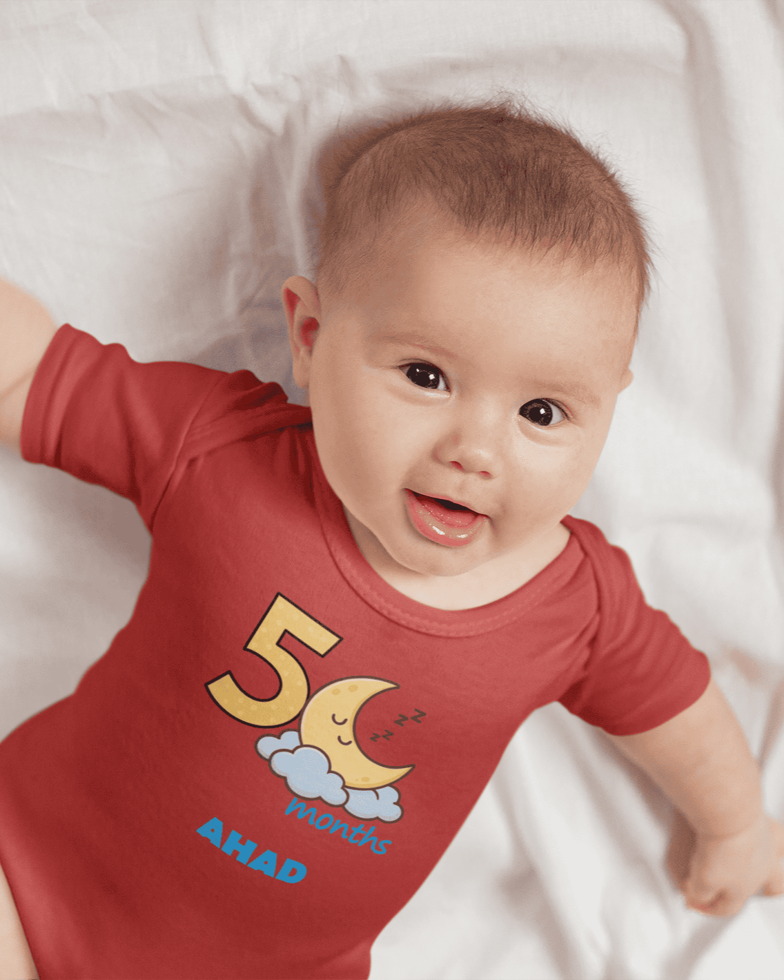 Custom Name Fifth Month Rompers for Baby Boy- FunkyTeesClub