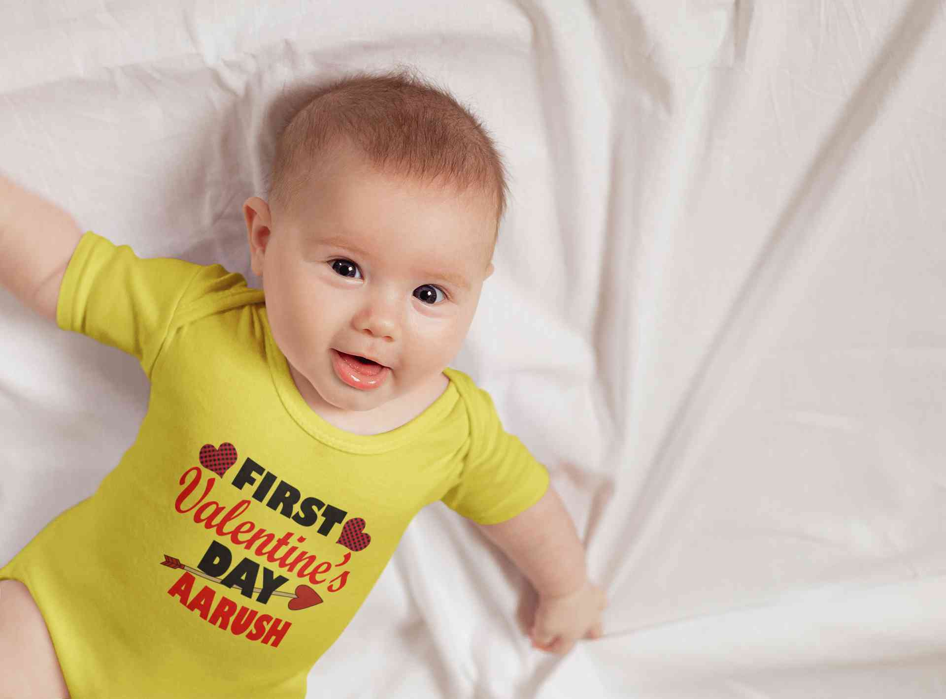 Custom Name First Valentine Rompers for Baby Boy- FunkyTeesClub