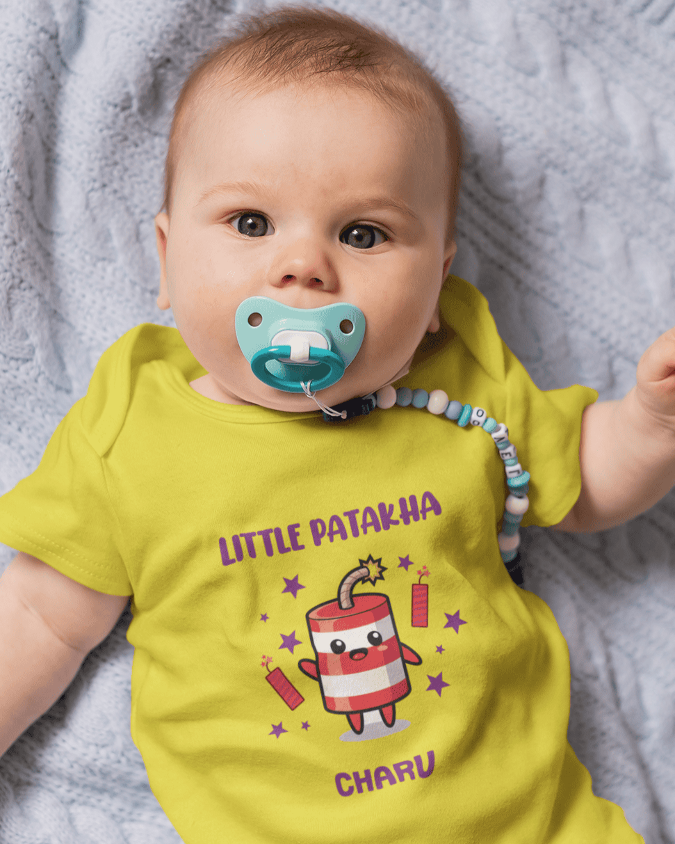 Custom Name Little Patakha Diwali Rompers for Baby Boy- FunkyTeesClub