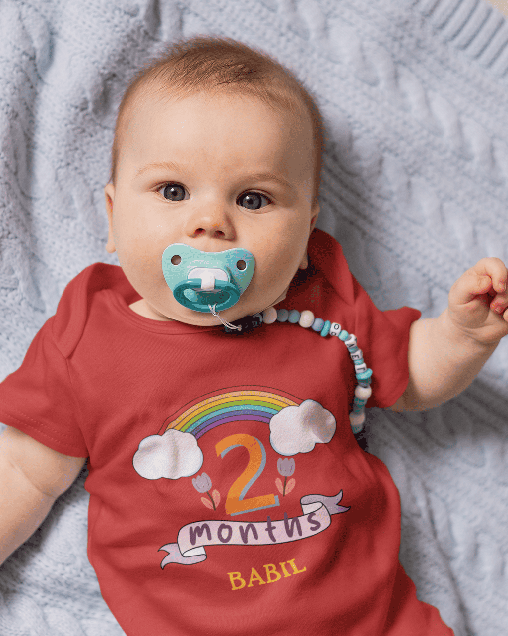 Custom Name Second Month Rompers for Baby Boy- FunkyTeesClub
