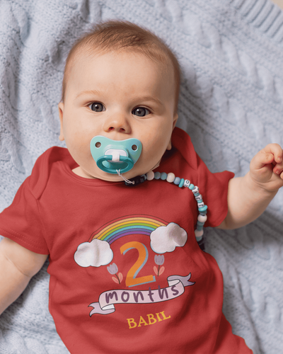 Custom Name Second Month Rompers for Baby Boy- FunkyTeesClub
