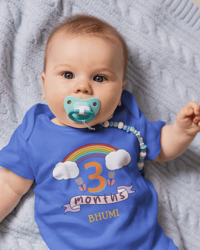 Custom Name Third Month Rompers for Baby Girl- FunkyTeesClub