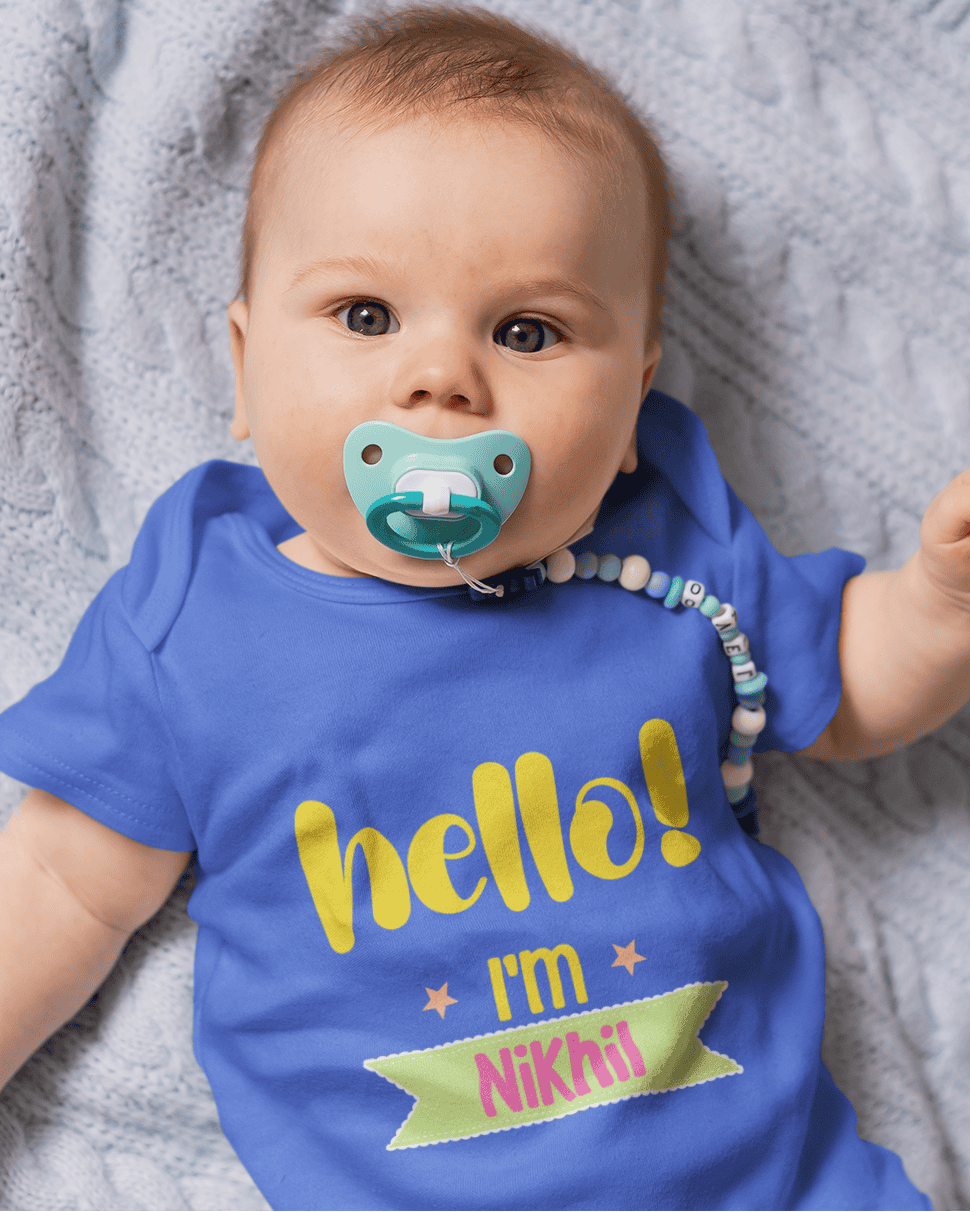 Custom Name Hello New Born Rompers for Baby Boy- FunkyTeesClub