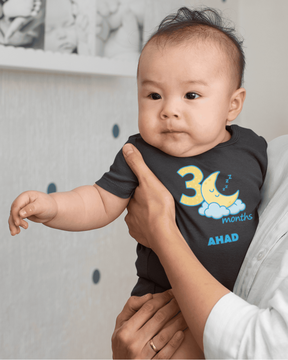 Custom Name Third Month Rompers for Baby Boy- FunkyTeesClub