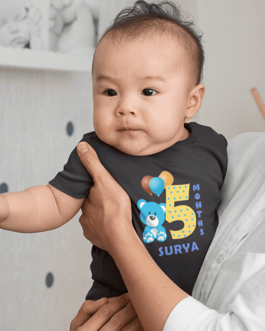 Custom Name Fifth Month Rompers for Baby Boy- FunkyTeesClub