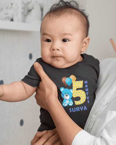 Custom Name Fifth Month Rompers for Baby Boy- FunkyTeesClub