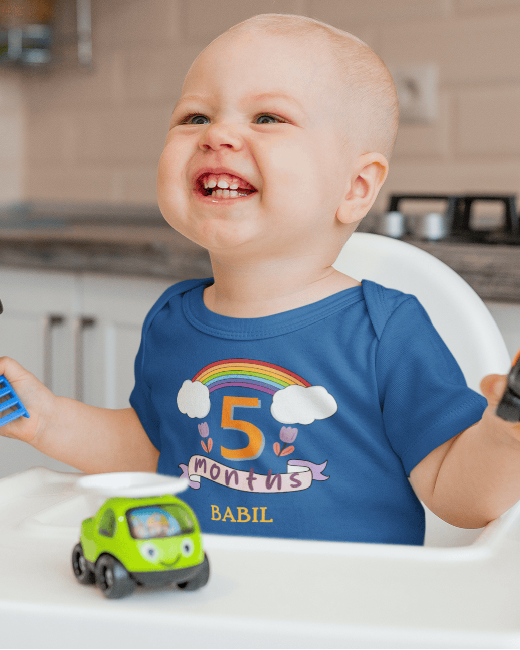 Custom Name Fifth Month Rompers for Baby Boy- FunkyTeesClub
