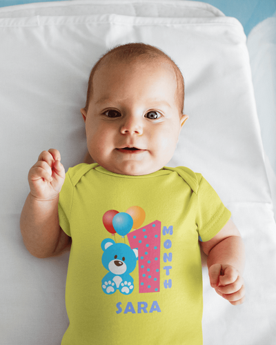 Custom Name First Month Rompers for Baby Girl- FunkyTeesClub