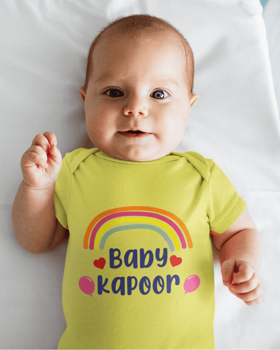 Custom Name Baby Surname Rainbow Design New Born Rompers for Baby Girl- FunkyTeesClub