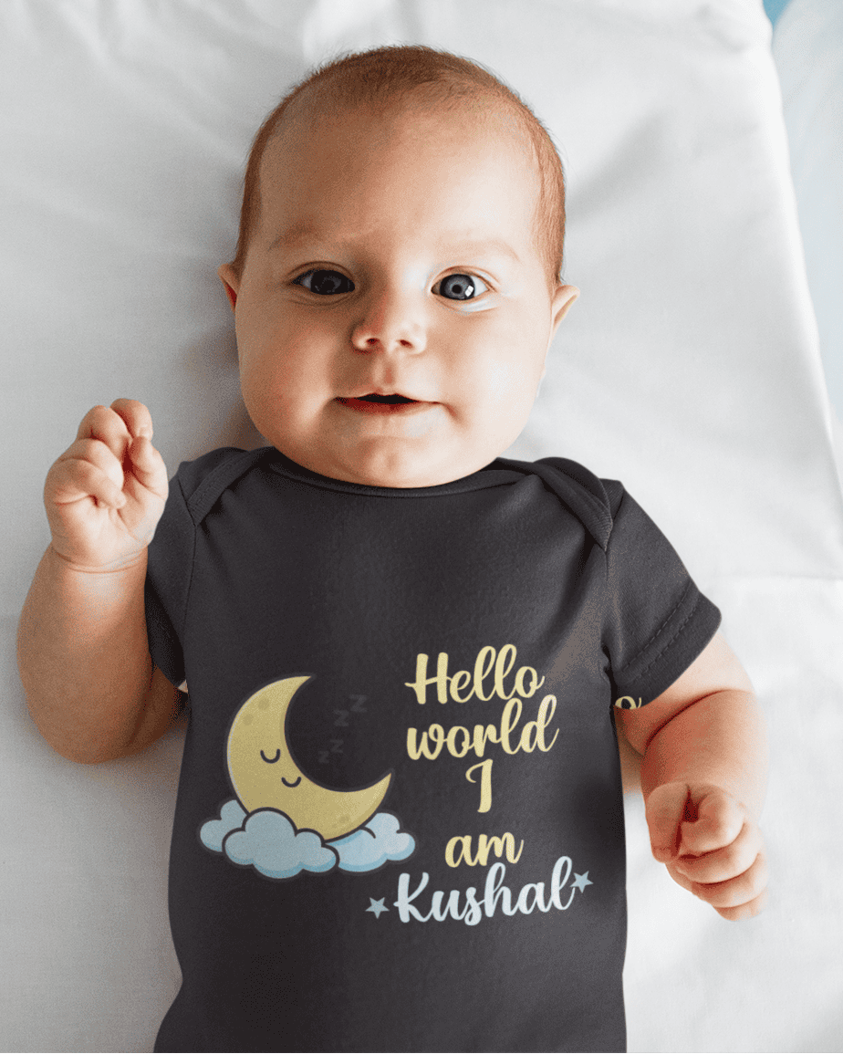 Custom Name Hello World New Born Rompers for Baby Boy- FunkyTeesClub