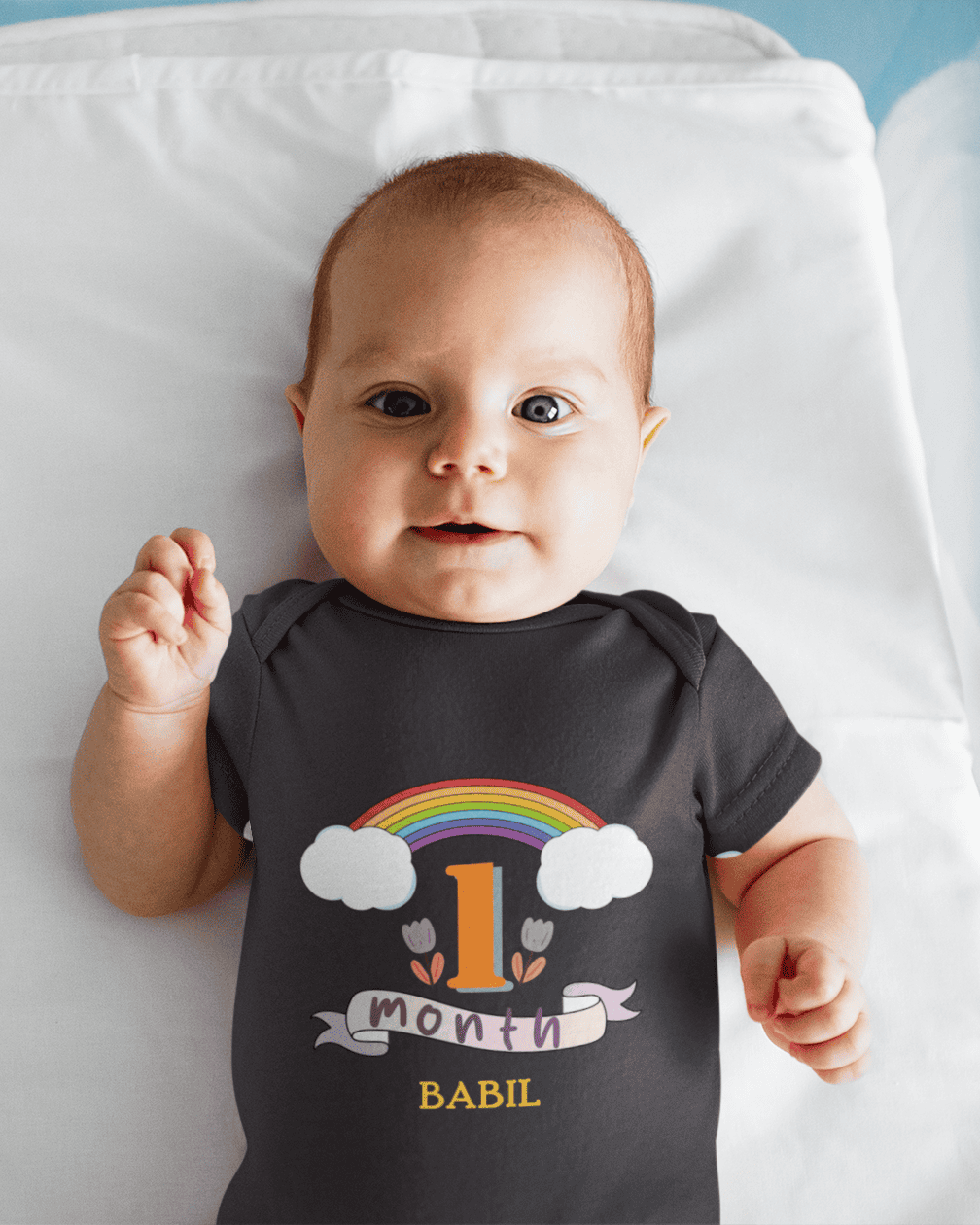Custom Name First Month Rompers for Baby Boy- FunkyTeesClub