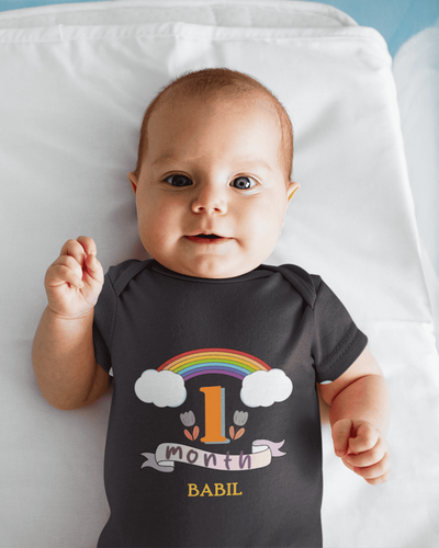 Custom Name First Month Rompers for Baby Boy- FunkyTeesClub