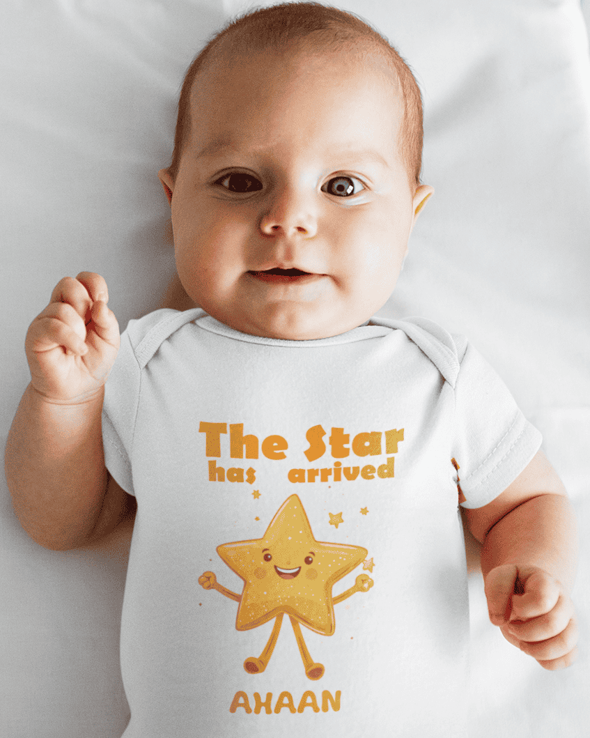 Custom Name The Star Has Arrived New Born Rompers for Baby Boy- FunkyTeesClub