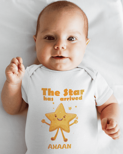 Custom Name The Star Has Arrived New Born Rompers for Baby Boy- FunkyTeesClub