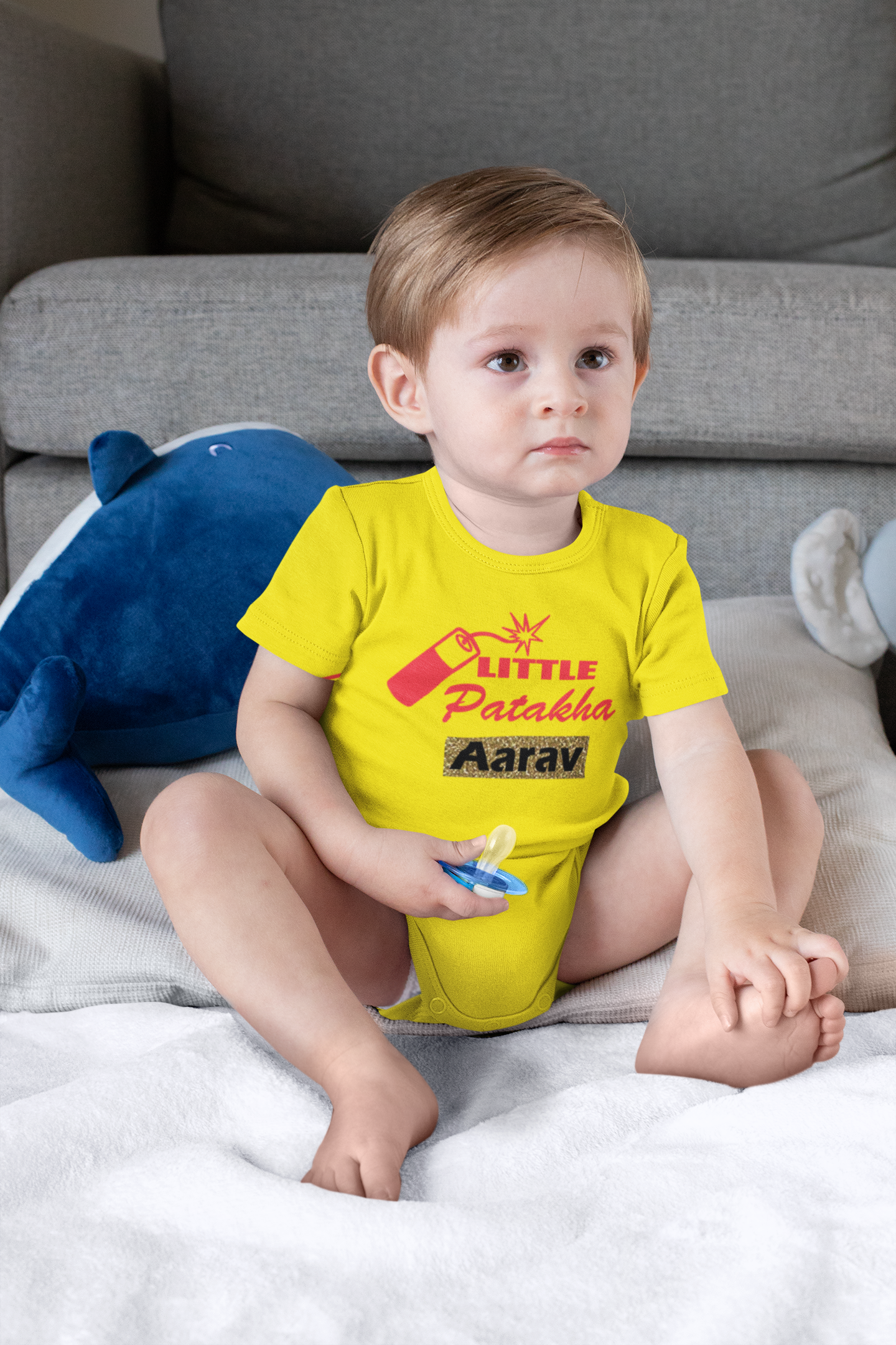Customize Name Little Dhamaka Rompers for Baby Boy- FunkyTeesClub