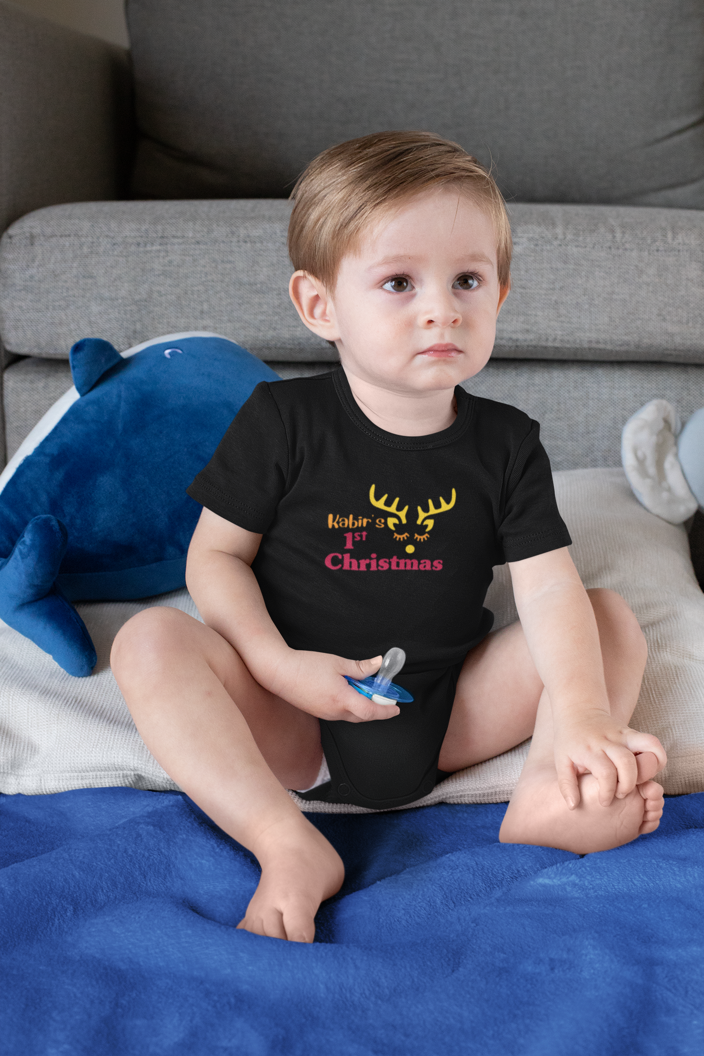 Customized Name First Christmas Rompers for Baby Boy- FunkyTeesClub
