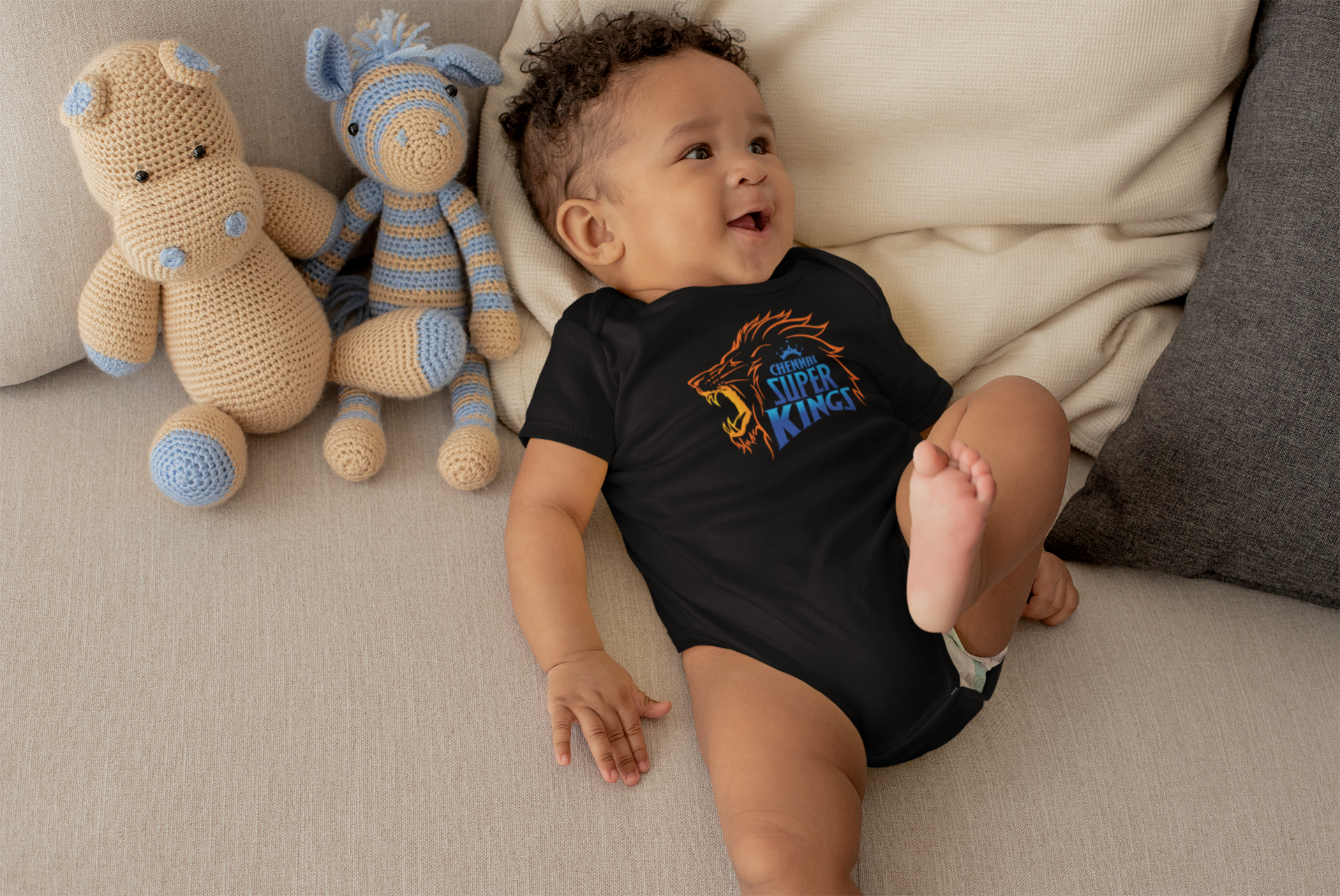 Chennai Super King Black Rompers for Baby Boy - FunkyTeesClub