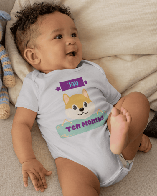 Custom Name Ten Months Rompers for Baby Boy- FunkyTeesClub