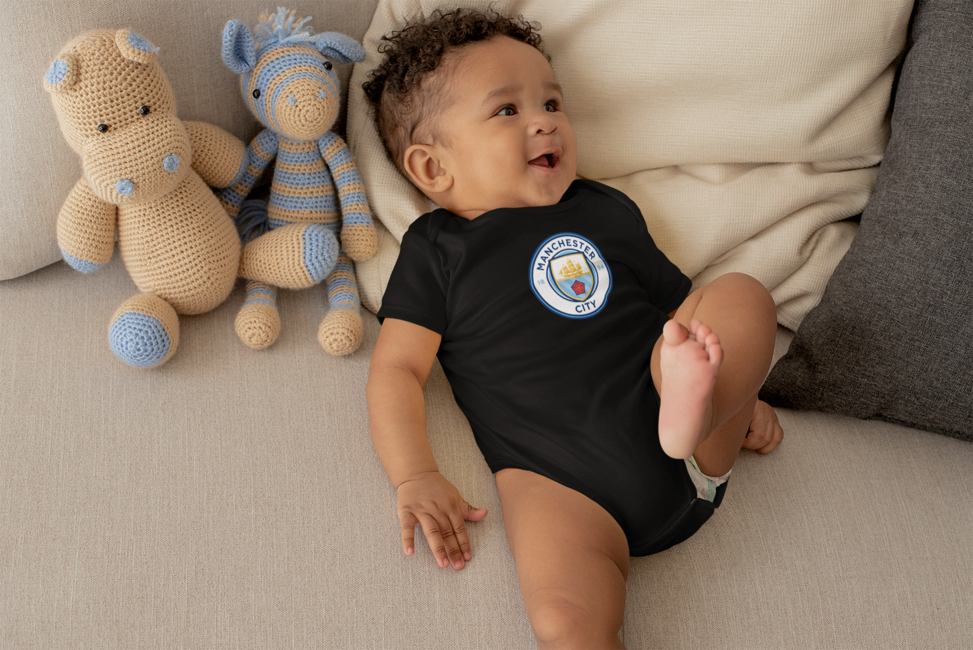Manchester City Black Rompers for Baby Boy - FunkyTeesClub