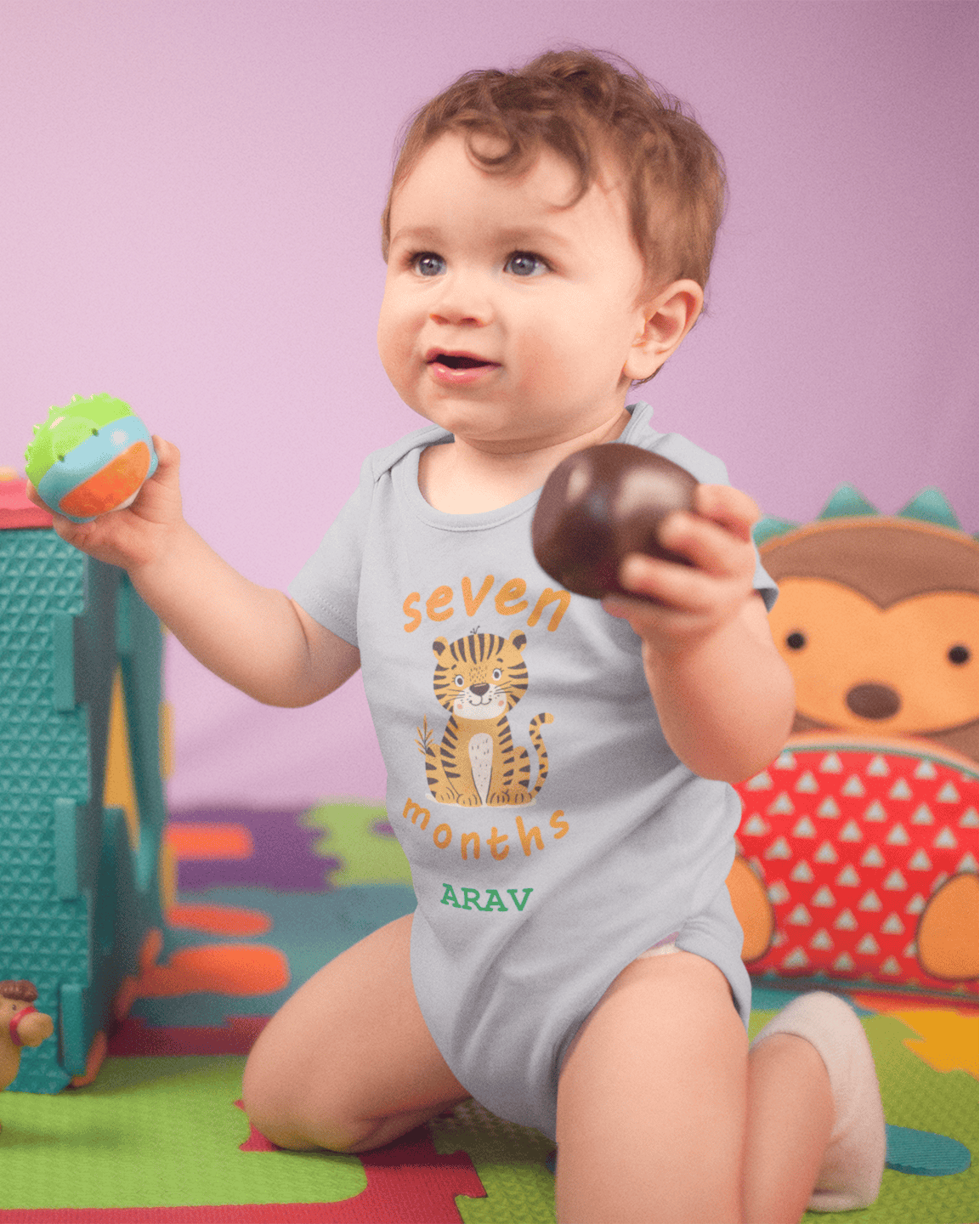 Custom Name Seven Month Rompers for Baby Boy- FunkyTeesClub