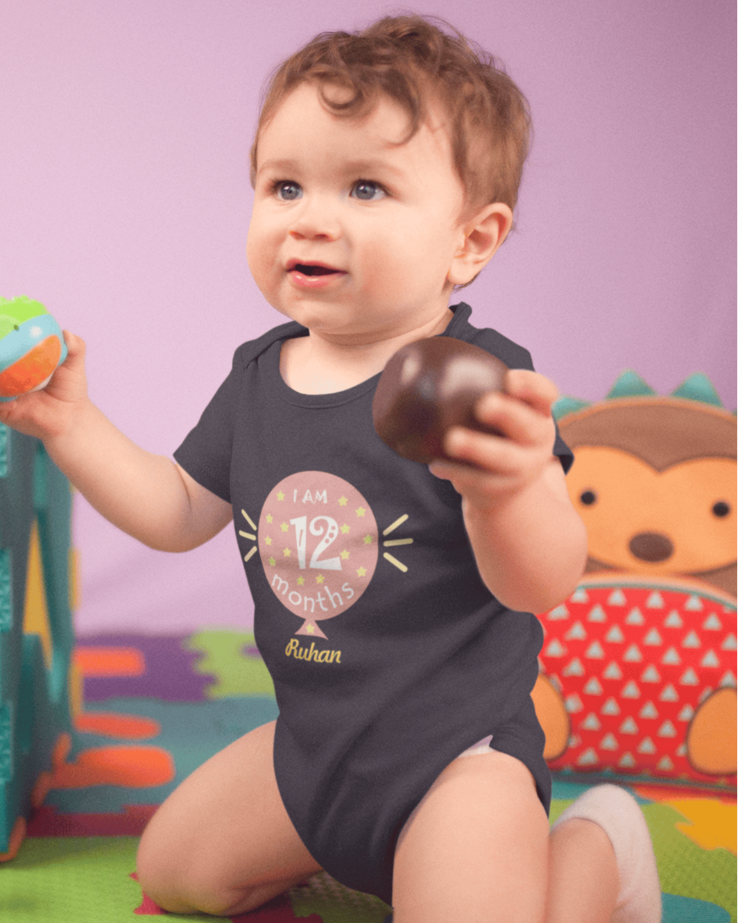 I Am Twelve Months Rompers for Baby Boy- FunkyTeesClub