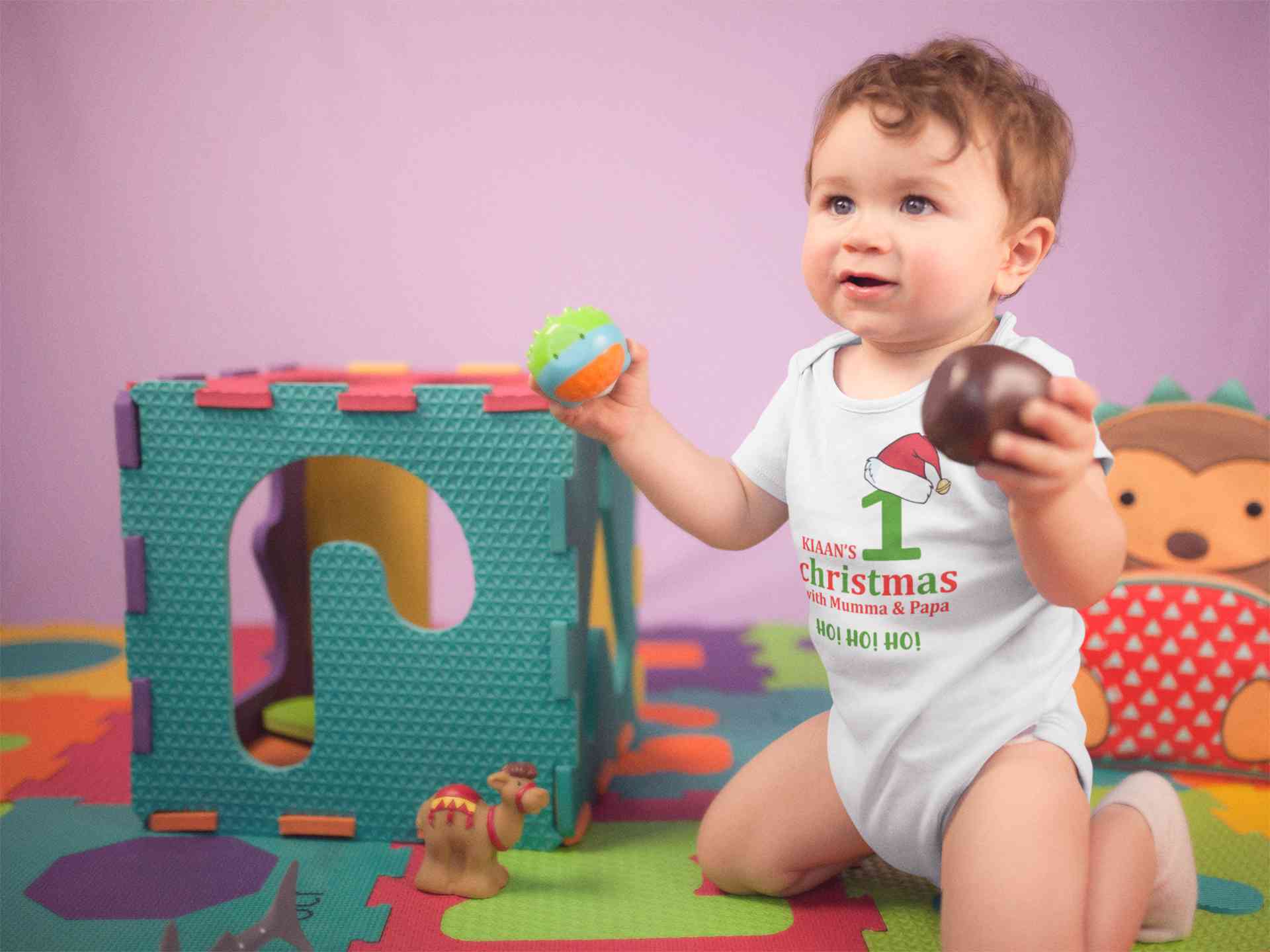 Customized Name 1st Christmas With Mumma & Papa Rompers for Baby Boy- FunkyTeesClub