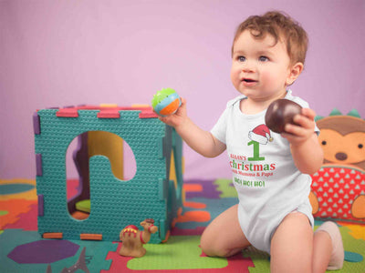 Customized Name 1st Christmas With Mumma & Papa Rompers for Baby Boy- FunkyTeesClub