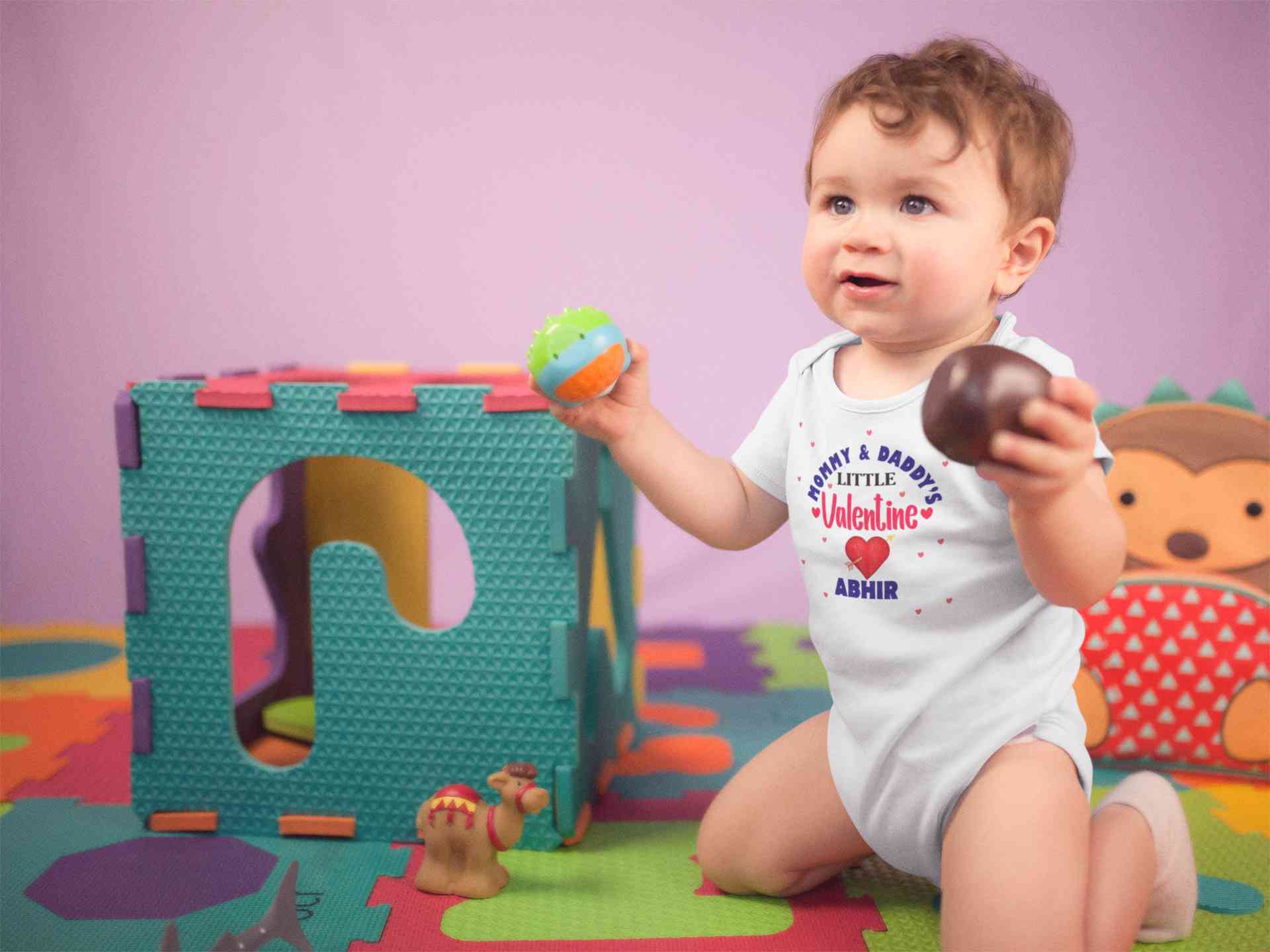 Custom Name Mommys And Daddys Little Valentine Rompers for Baby Boy- FunkyTeesClub