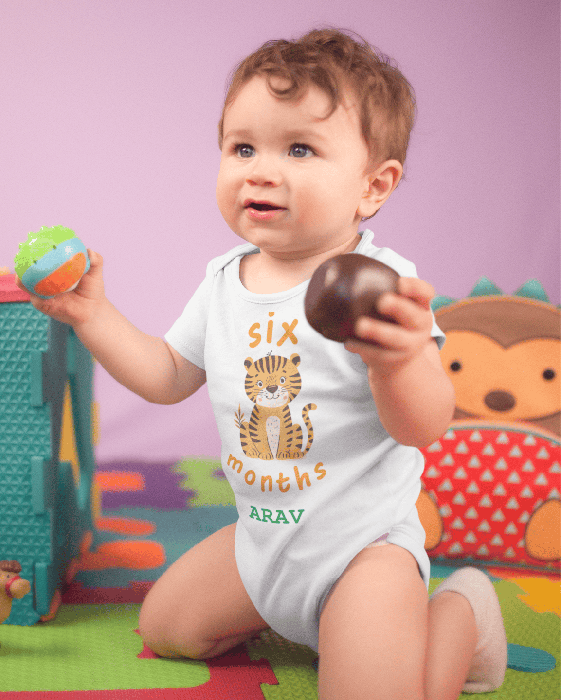 Custom Name Six Month Rompers for Baby Boy- FunkyTeesClub