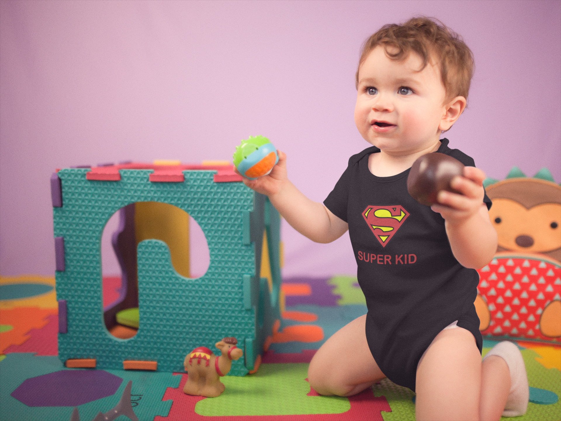 Super Kid Black Rompers for Baby Boy - FunkyTeesClub
