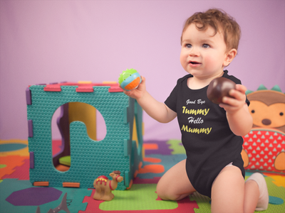 Good Bye Tummy Hello Mummy Black Rompers for Baby Boy - FunkyTeesClub