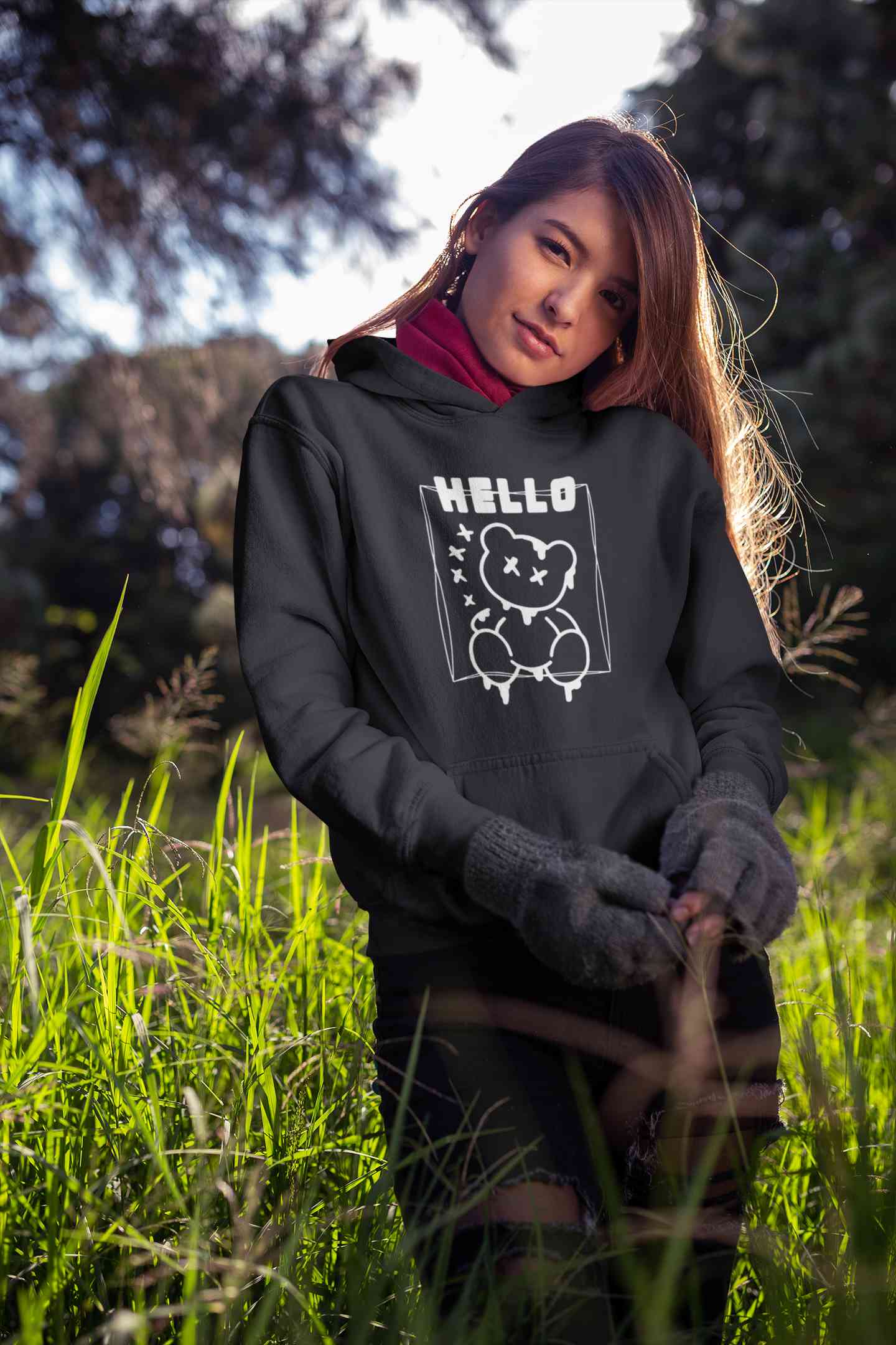 Hello Graphic Hoodies for Women-FunkyTeesClub