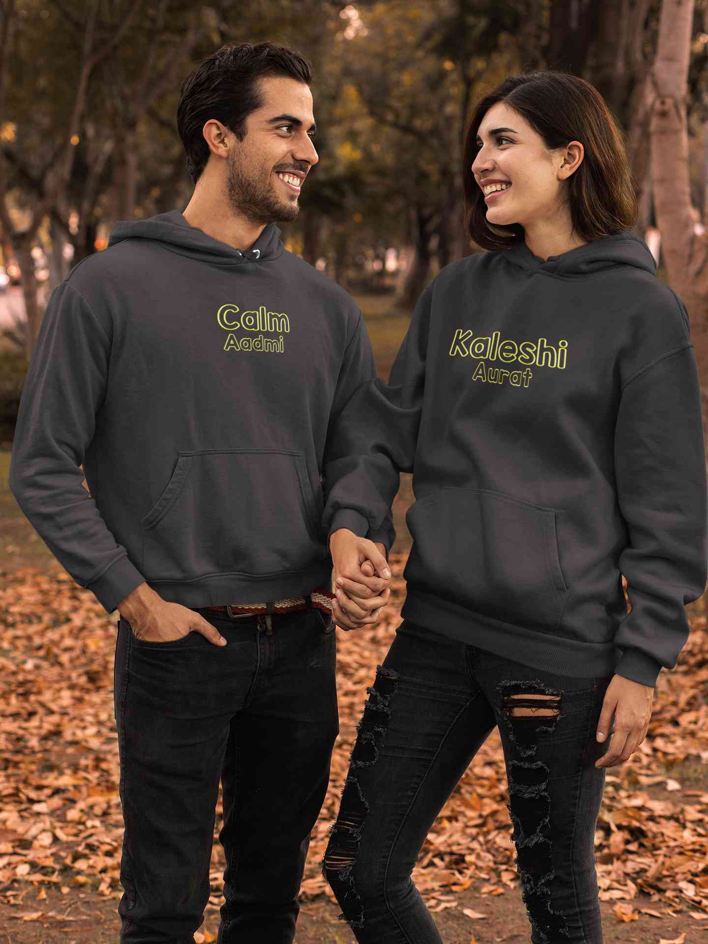Calm Aadmi Kaleshi Aurat Lovey Dovey Couple Hoodie-FunkyTeesClub