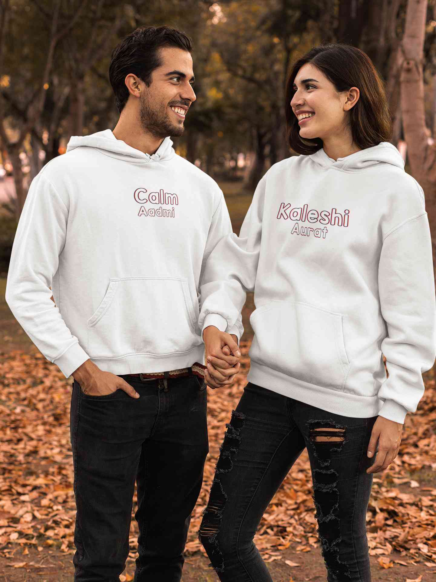 Calm Aadmi Kaleshi Aurat Lovey Dovey Couple Hoodie-FunkyTeesClub