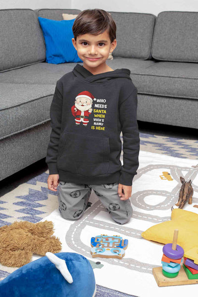 Customized Name Santa Nanu Is Here Christmas Boy Hoodies-FunkyTeesClub