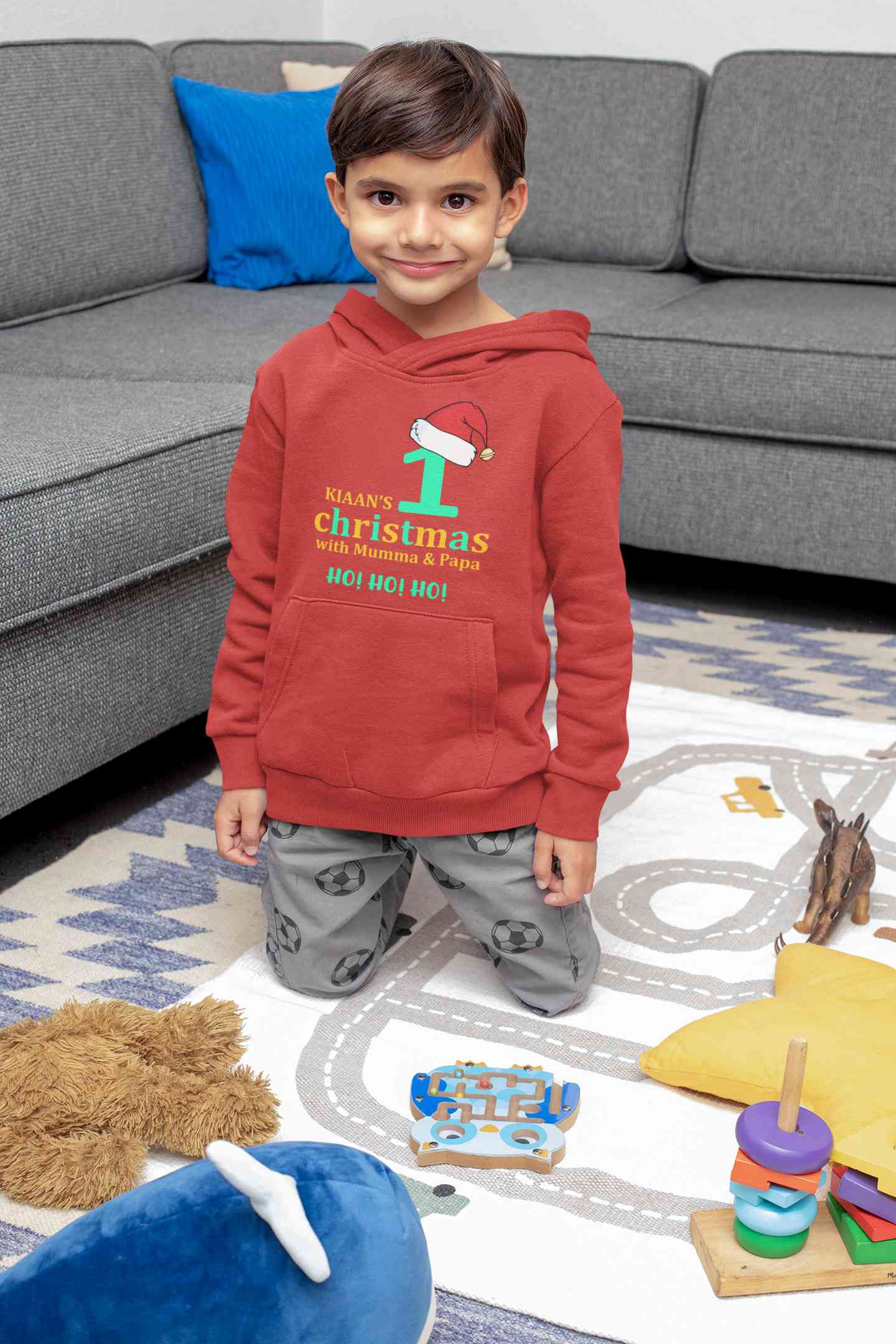 Customized Name 1st Christmas With Mumma & Papa Boy Hoodies-FunkyTeesClub