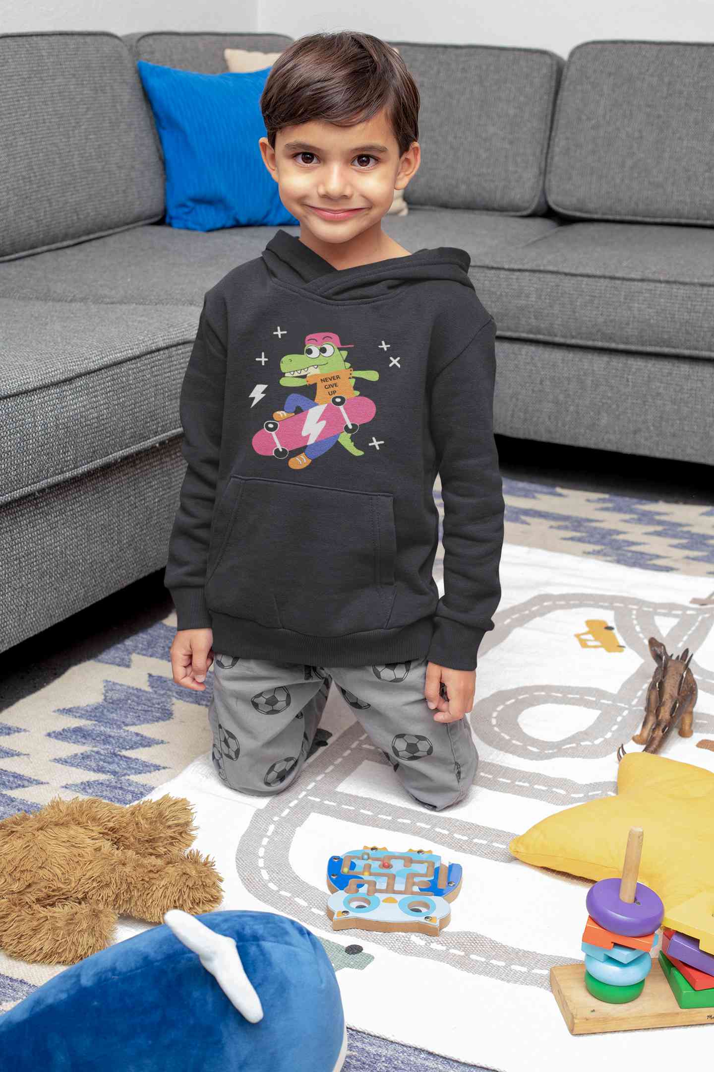 Skateboard Crocodile Cartoon Boy Hoodies-FunkyTeesClub